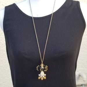 J. Crew gold tone chain necklace with rhinestone and beaded spray pendant